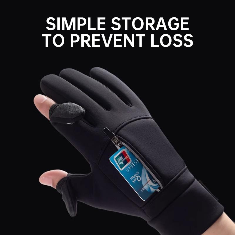 Winter Outdoor Warm Gloves Bicycle Gloves Flip Exposed Two-finger Zipper Touch Screen Gloves Windproof Ski Fishing Gloves