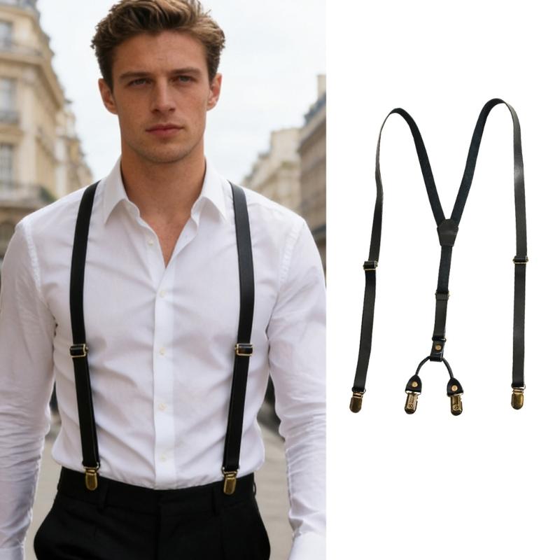 Old Fashion PU Suspenders Belt With 4 Strong Metal Clasp and Y Shape Design For Men Women And Teens Formal Occasion