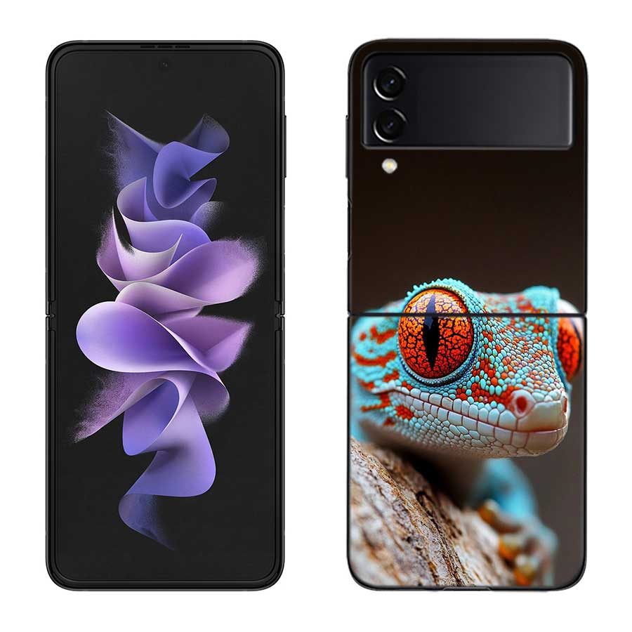 Lizards and Geckos Have Big Eyes Phone Case For Samsung Z Flip 7 6 5G Galaxy Z Flip 5 4 3 Black Hard Cell Cover Luxury PC Shell