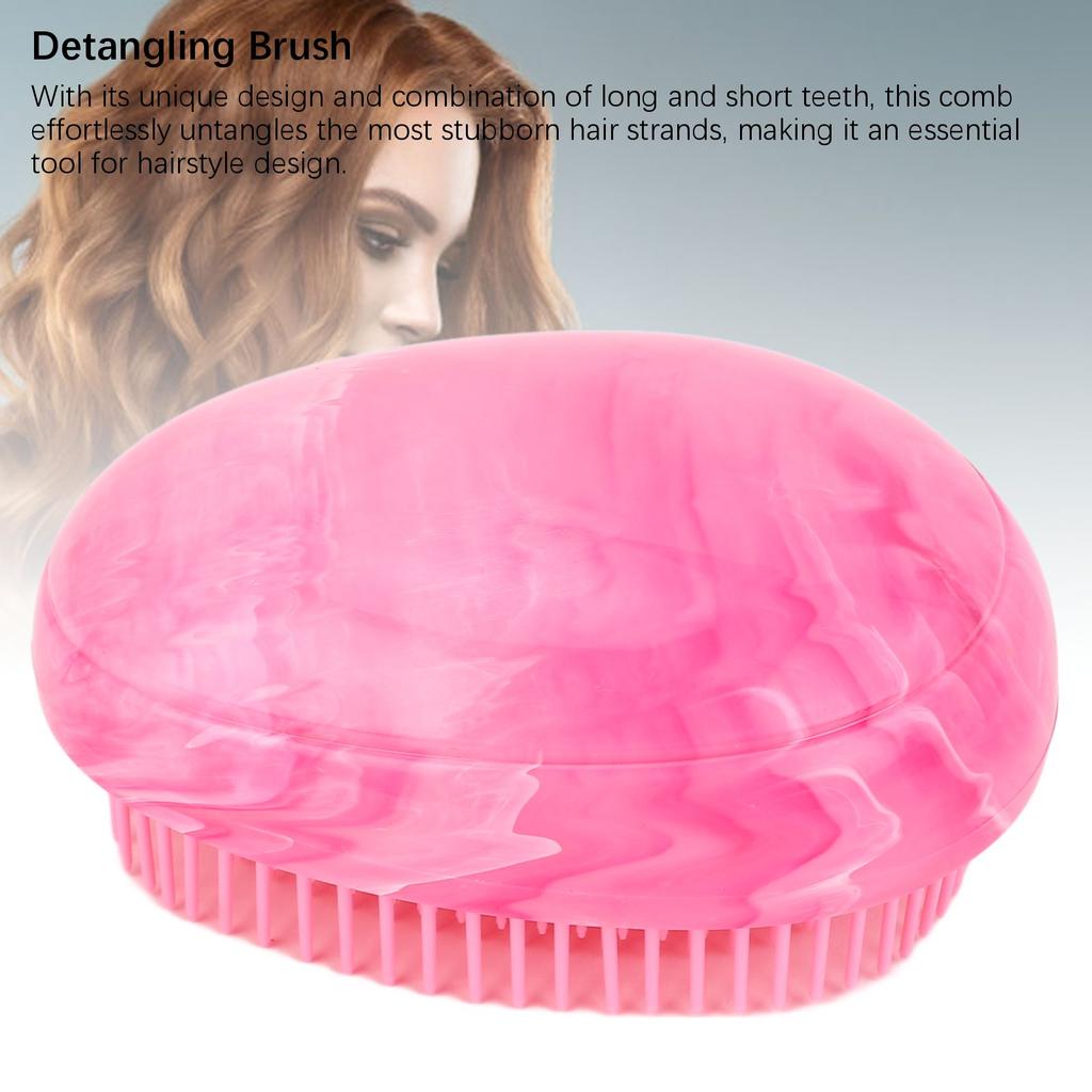 4pcs Rosy Red Egg Shape Detangling Brush Bright Marble Effect Portable Styling Comb Hair Brush