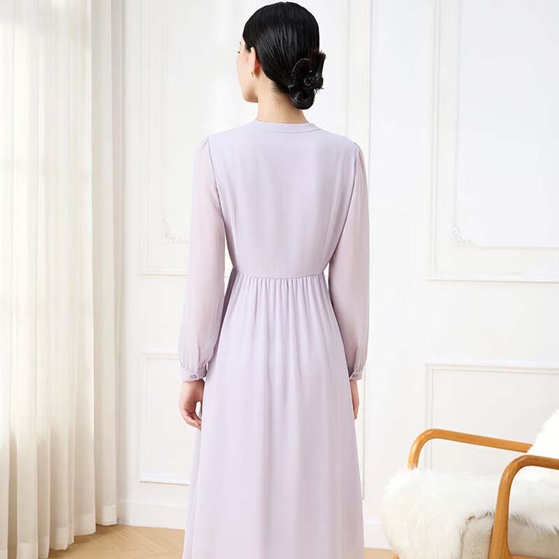 JESSIE Simple Round Neck Lace Patchwork Long Sleeve Dress