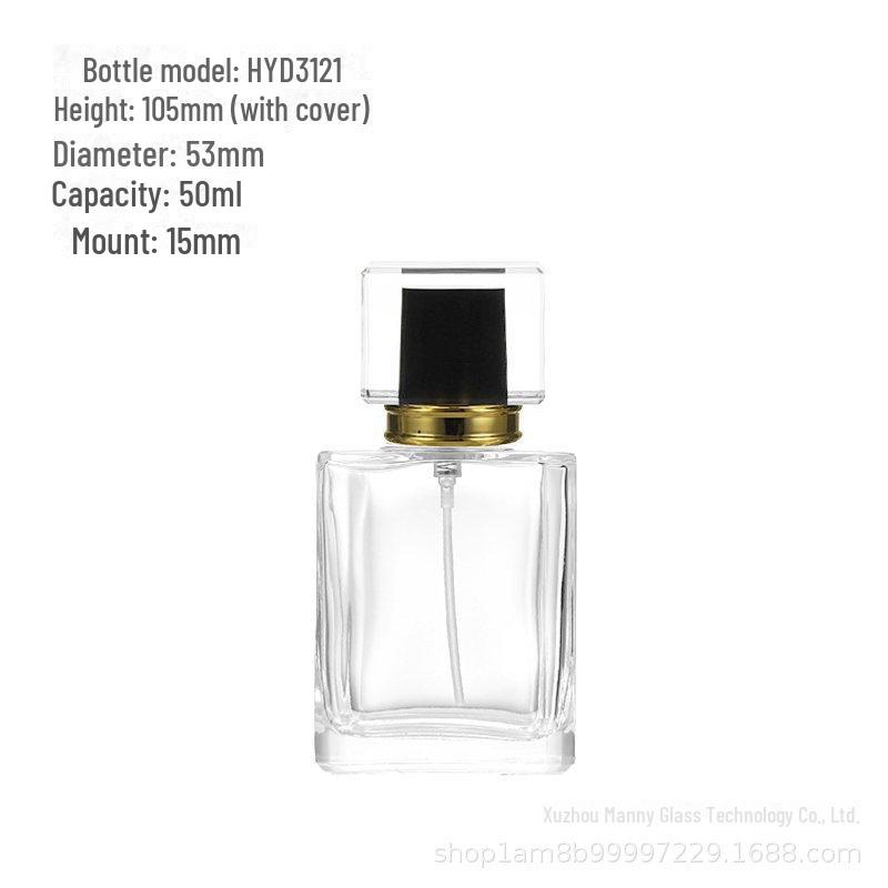 Square Transparent Glass Perfume Bottle - 25ml/50ml Spray & Water Replenishment