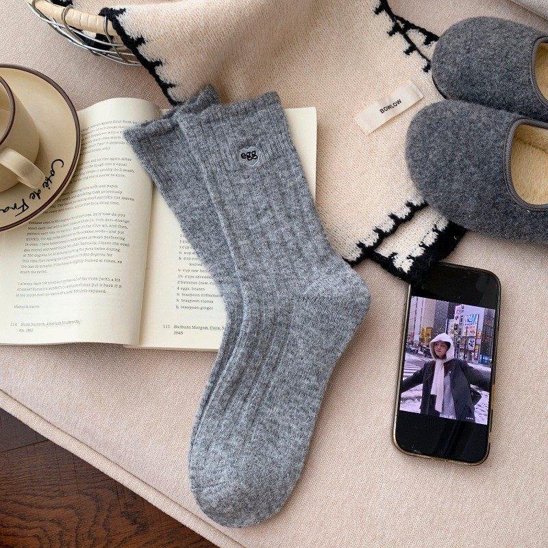 Korean Version Of Love Embroidered Lace Wool Socks Children Autumn And Winter Thickened Warm Boneless Soft Waxy Stacking Socks Versatile Cotton Socks