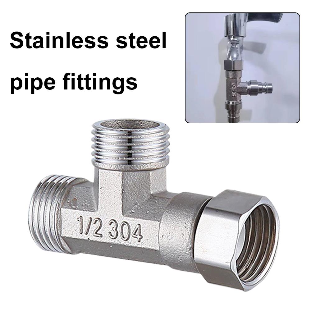 G1/2 3-Way T-Adapter 304 Stainless Steel Water Splitter External-External-Internal Threaded Shower Diverter Valve For Bathroom T