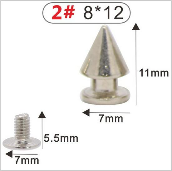 Punk Spike Alloy Bullet Rivet Horn Cone with Base Screw for Apparel, Bags, Shoes
