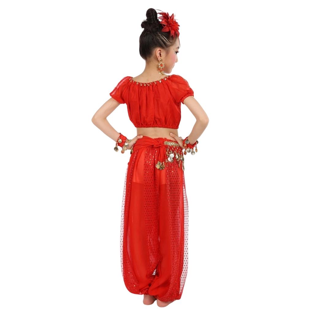 Children's Dance Costume Set Indian Style Belly Dance Outfit for Girls Includes Top Pants and Waist Chain Suitable for Performance and Practice