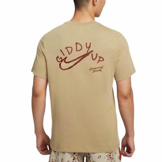Nike Letter Logo Print Breathable Crew Neck Short Sleeve T-Shirt for Men Brown