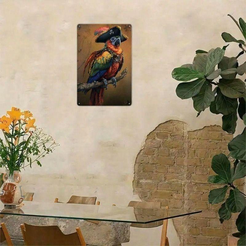 Tin Sign Wall Art Vintage Retro Parrot Metal Poster for Home Bar Garage Decor