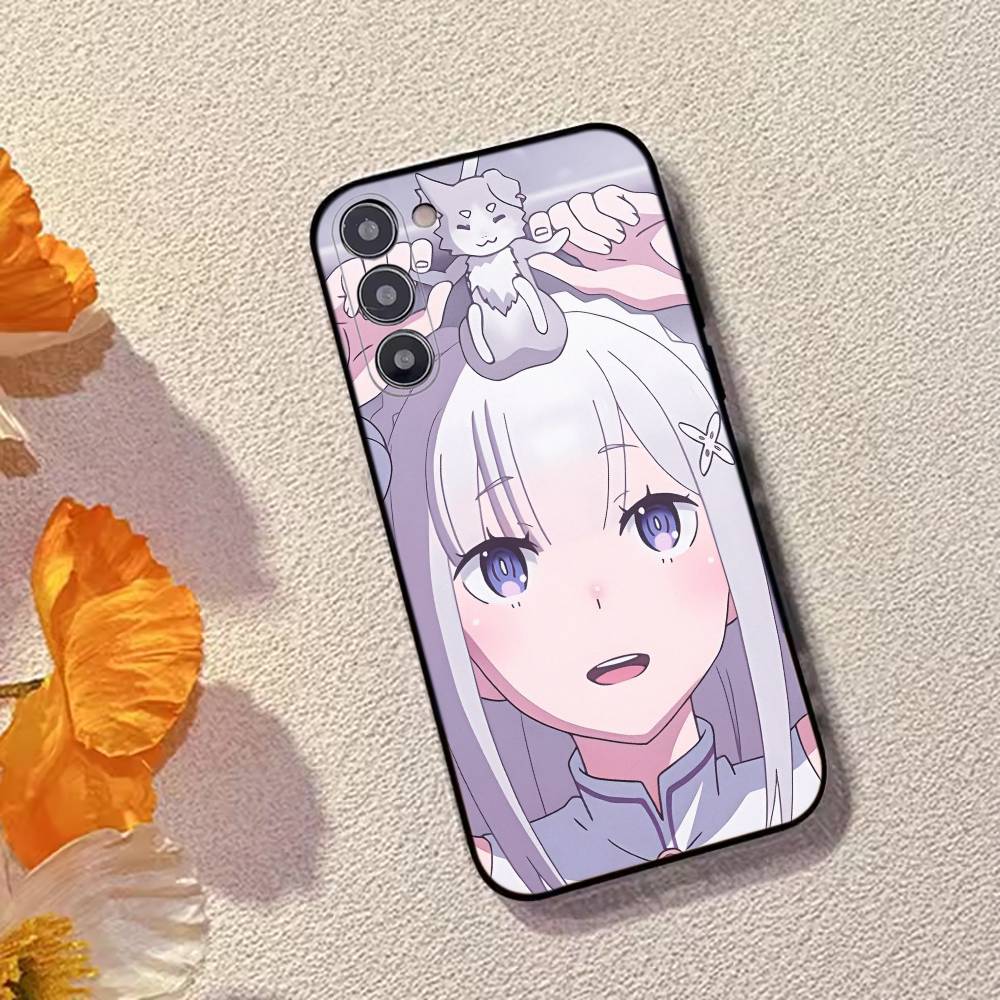 Anime Cute Girl RE:Zero Emilia Phone Case For Samsung Galaxy A73,A72,A71,A70,A53,A52,A51,Soft Silicone Black Cover