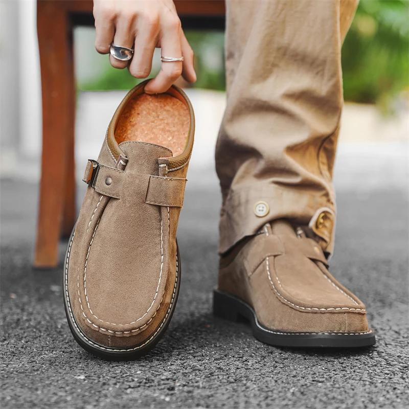2025 Retro Style Shoes Men's New Leather Cow Suede Slippers Non-Slip Leather Comfy Lightweight Mens Casual Sandals