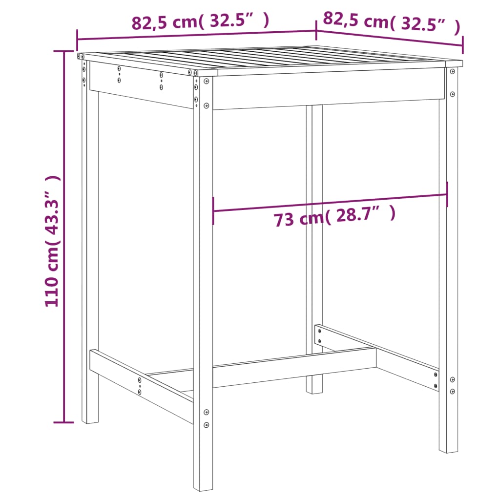 Garden Table White 82.5 x 82.5 x 110 cm Solid Pine Wood