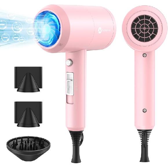 Slopehill Professional Ionic Hair Dryer, Powerful 1800W Fast Drying Low Noise Blow Dryer with 2 Concentrator Nozzle 1 Diffuser Attachments for Home