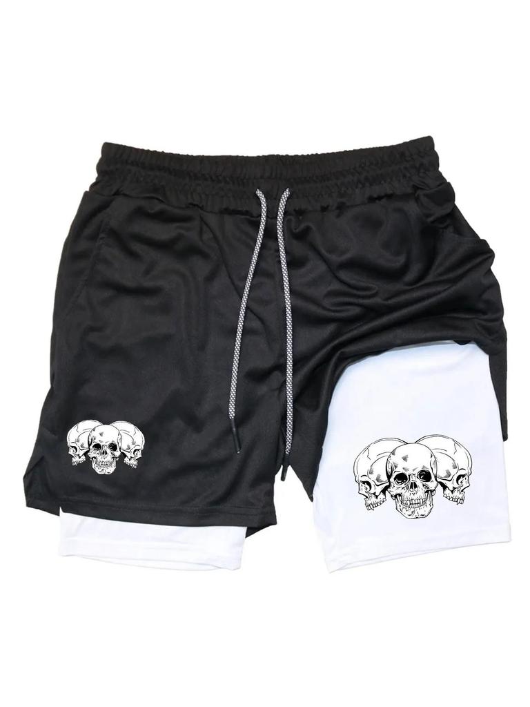 Muay Thai Kick Boxing MMA Shorts Triple Three Skull Men Women Unisex Double Layer Quick Dry Breathable Training Sport Gym Fitness Workout