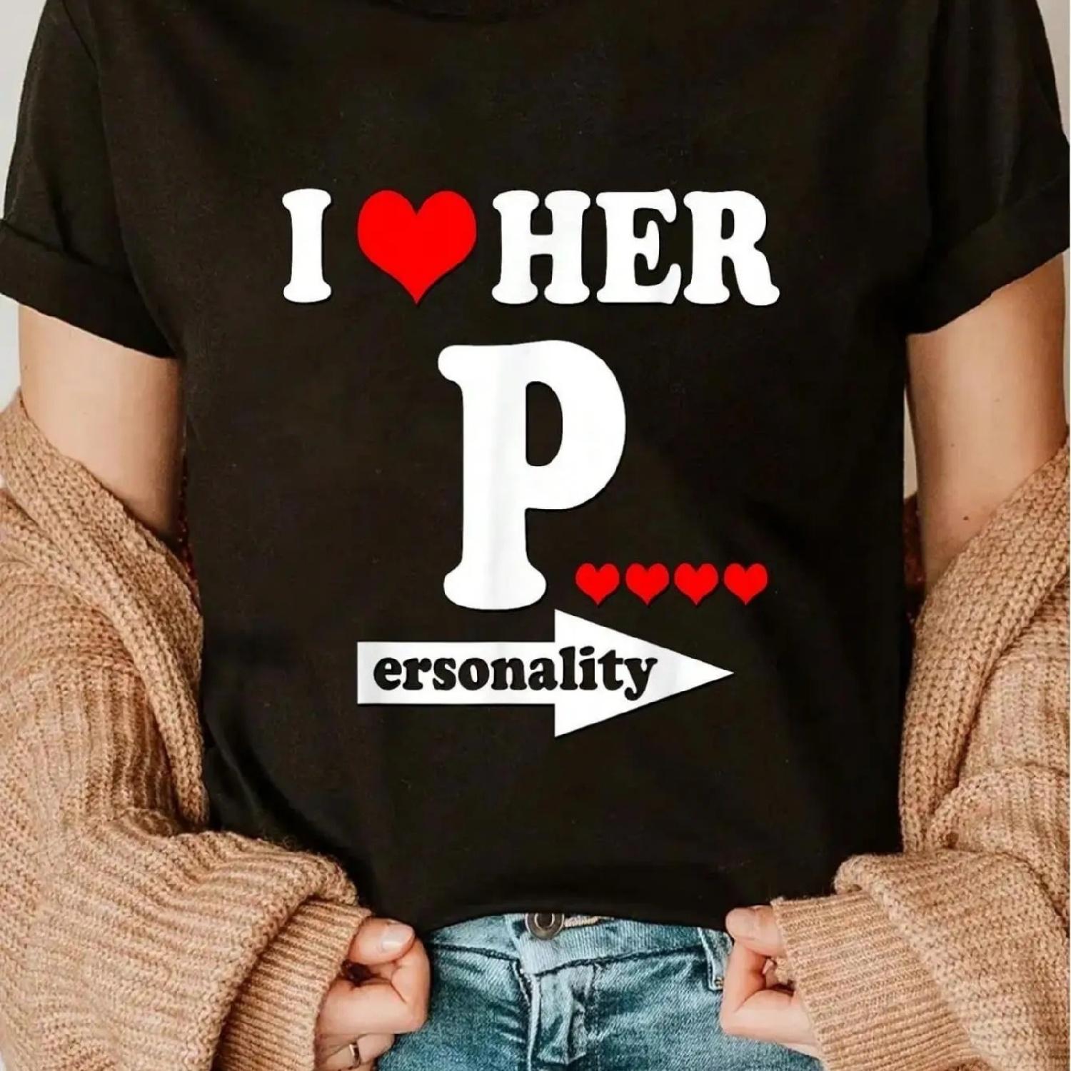 

100% Cotton Funny Valentine s Day Couple Matching I Love Her Personality T-Shirt Tee For Adult, Men, Women, Teen, Teenager, Adol XXXXXL різнокольоровий