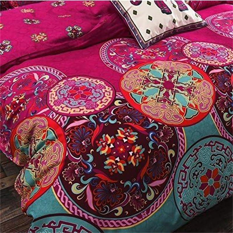 Boho Bedding Lightweight Microfiber Duvet Cover Set, Bohemia Exotic Patterns Design, Bright Pink - King Queen Size 3 Piece Set