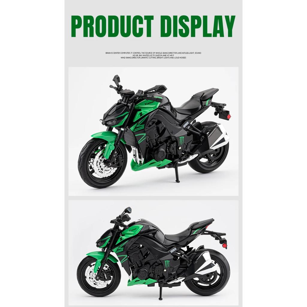 1/12 Kawasaki Z1000 Street Cars Motorcycle Diecast Model Car Alloy Metal with Base Display Collections Hobby Home Decoration Boy