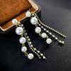 Korean light luxury temperament diamond-encrusted pearl long fringed earrings, earrings, fashion trend personalized earrings