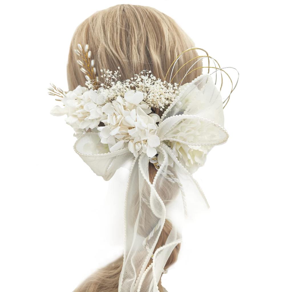 JZOON Hair Dried and Preserved Perfect for and and and S2411 Ornament, White, Flowers, Coming-of-Age Ceremonies, Graduations, Weddings, Kimono,