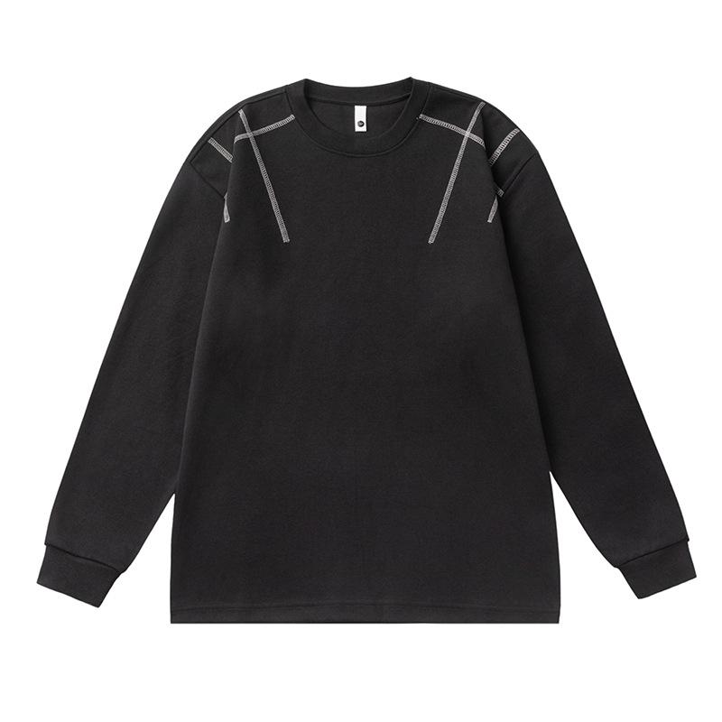 Mu Qiu Menswear | 2026 Spring Trend: Men's Loose Fit Round Neck Long Sleeve T-Shirt with Contrast Stitching