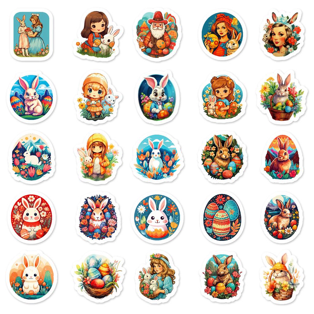 50 Easter Stickers Cute Cartoon Doodle Rabbit Doodle Stickers