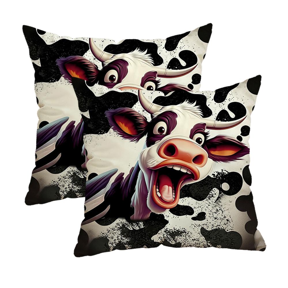 Cow-Printed Pillowcase With A Big Mouthzipper Design, Decorative Pillowcase, 45X45 Cm Pillowcase