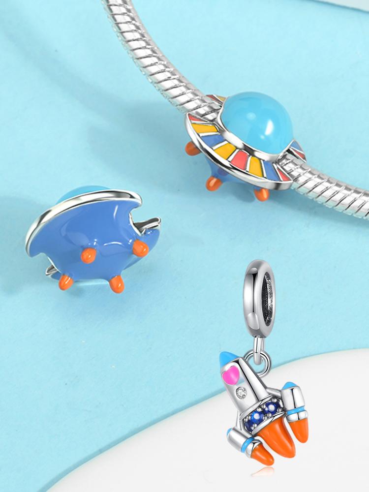 Charm Bead Charms Plata Plane UFO Travel Gift copper Plated Ideal For Charm Bead Charms copper Plated Authentic Bracelets for Jewellery Making