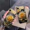 Elegant golden rose For IPhone 17Pro Max 16 17 Pro 15 Pro 14 13 Plus 12 Mini 11Pro Max XR 16E 17 Air Golden glass phone case