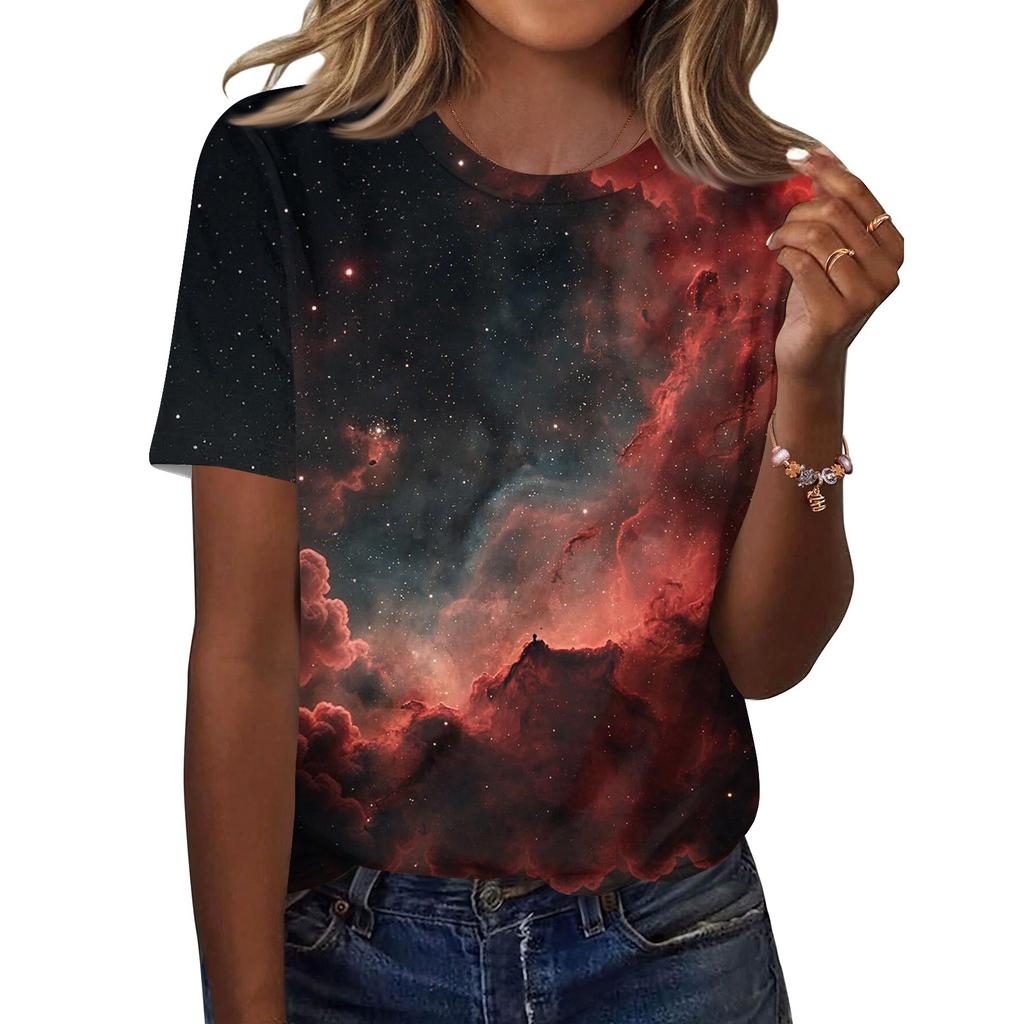 Women's Fashionable Casual Short Sleeve Print Round Neck Pullover Top