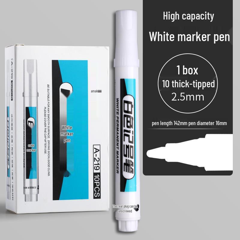 Oil-Based Fine Tip White Marker Pen - Waterproof, Non-Fading, Non-Erasable for Glass, Tire & Card Highlighting
