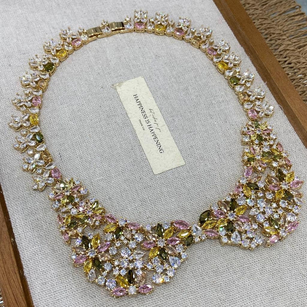 Middle Eastern Zircon Necklace Earrings Set Bridal Wedding Party Wedding Dress High-End Jewelry Flowers