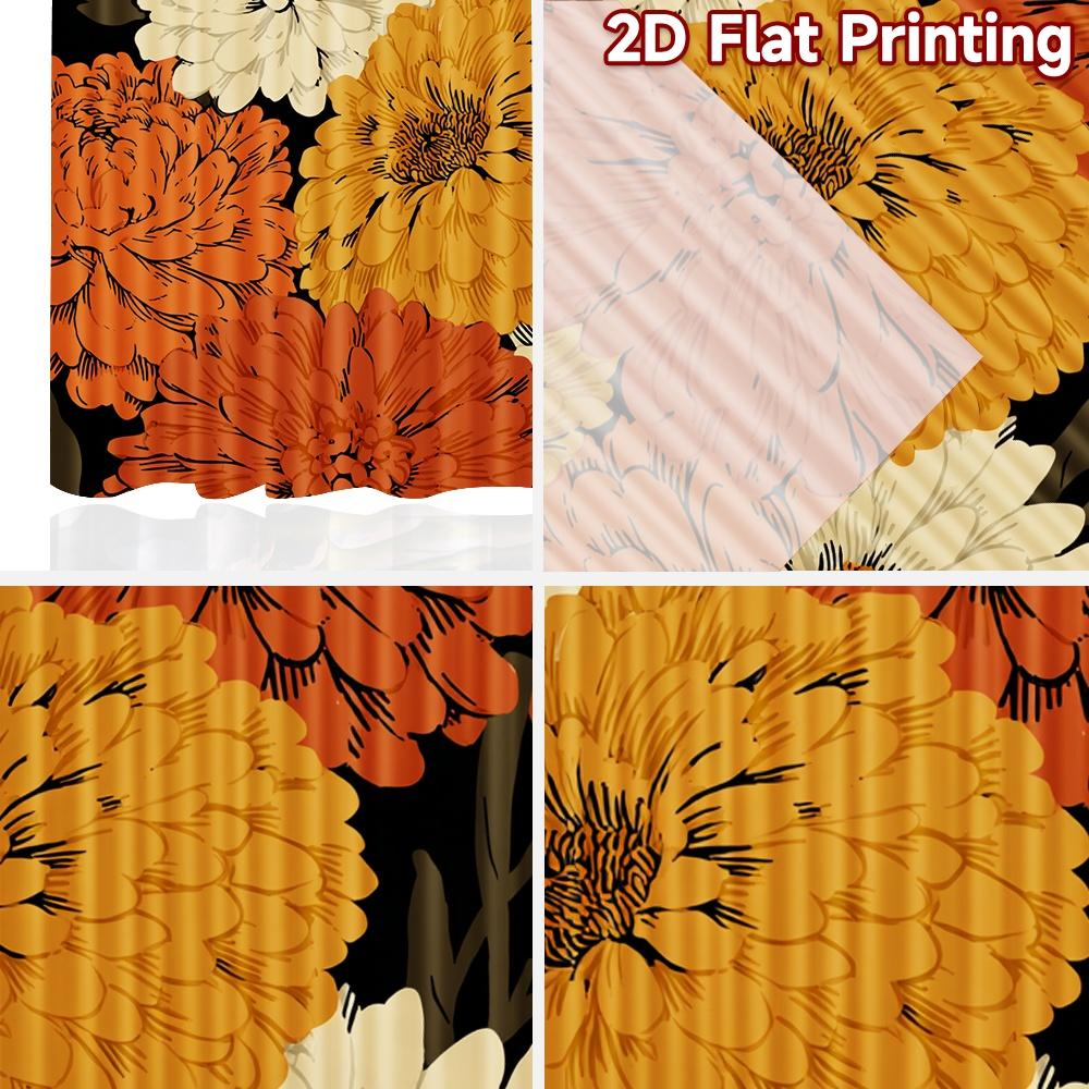 Set Of 2 Flat Printing Curtains Without Rod Floral Pattern Orange White April Fools Is Day Festival Fashion Curtain Polyester