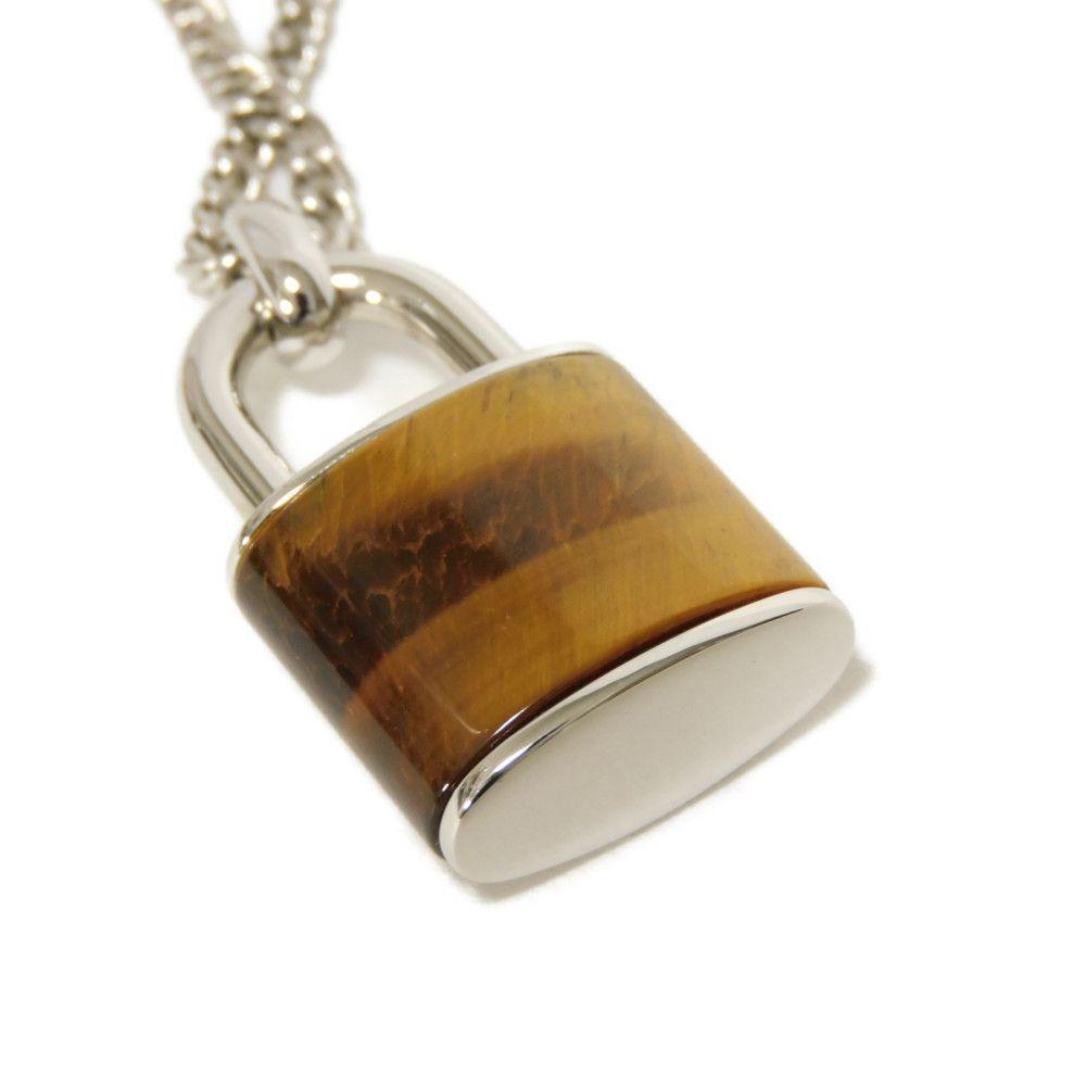Used LV Stone Tiger Eye Pendant (M62668, 7984) with Collier LV Signature Logo Padlock. Stone Brown Men's from Japan