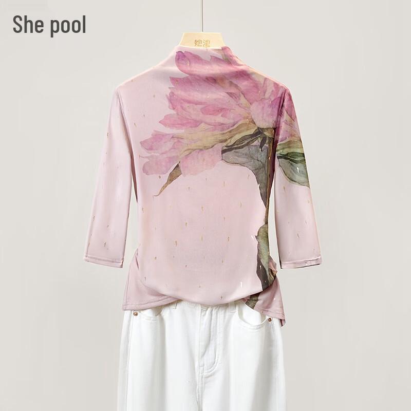 Женский базовый топ с цветочным принтом, сетчатый, с полувысоким воротником S