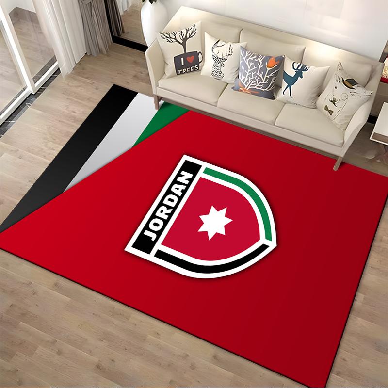Jordanian Flag Shield Design Rug Non-slip rug suitable for living room and bedroom sofas.