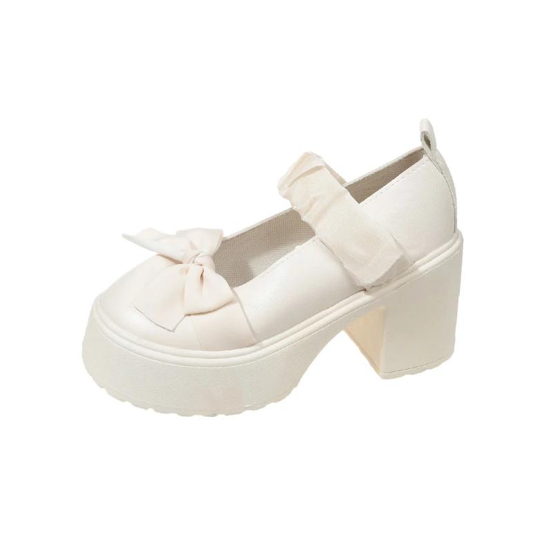 Moda Nowe Damskie Wysokie Obcasy Okrągły Nosek Grube Obcasy Wygodne Damskie Buty Mary Jane Retro Mokasyny