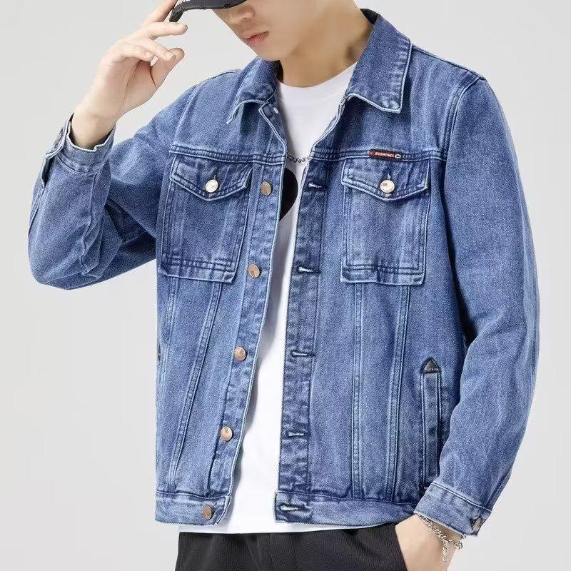 Men's Smoke Grey Denim Jacket: Trendy Lapel Workwear for Spring and Autumn – Casual, Handsome, Plus Size.