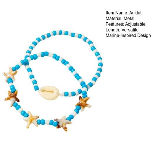 Bohemian Seashell Starfish Anklet Beach Vacation Foot Jewelry with Faux Pearl & Beaded Strands Layered Design Summer Gift for Women