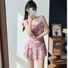 Fairy-Inspired Skirt One-Piece Swimsuit with Straps: Ink Style, French Elegance, Beach-Ready