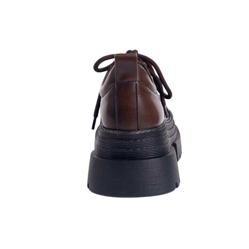 Fashion Women's new leather cowhide round toe high-heeled lace up college style single shoe with thick sole retro casual shoes