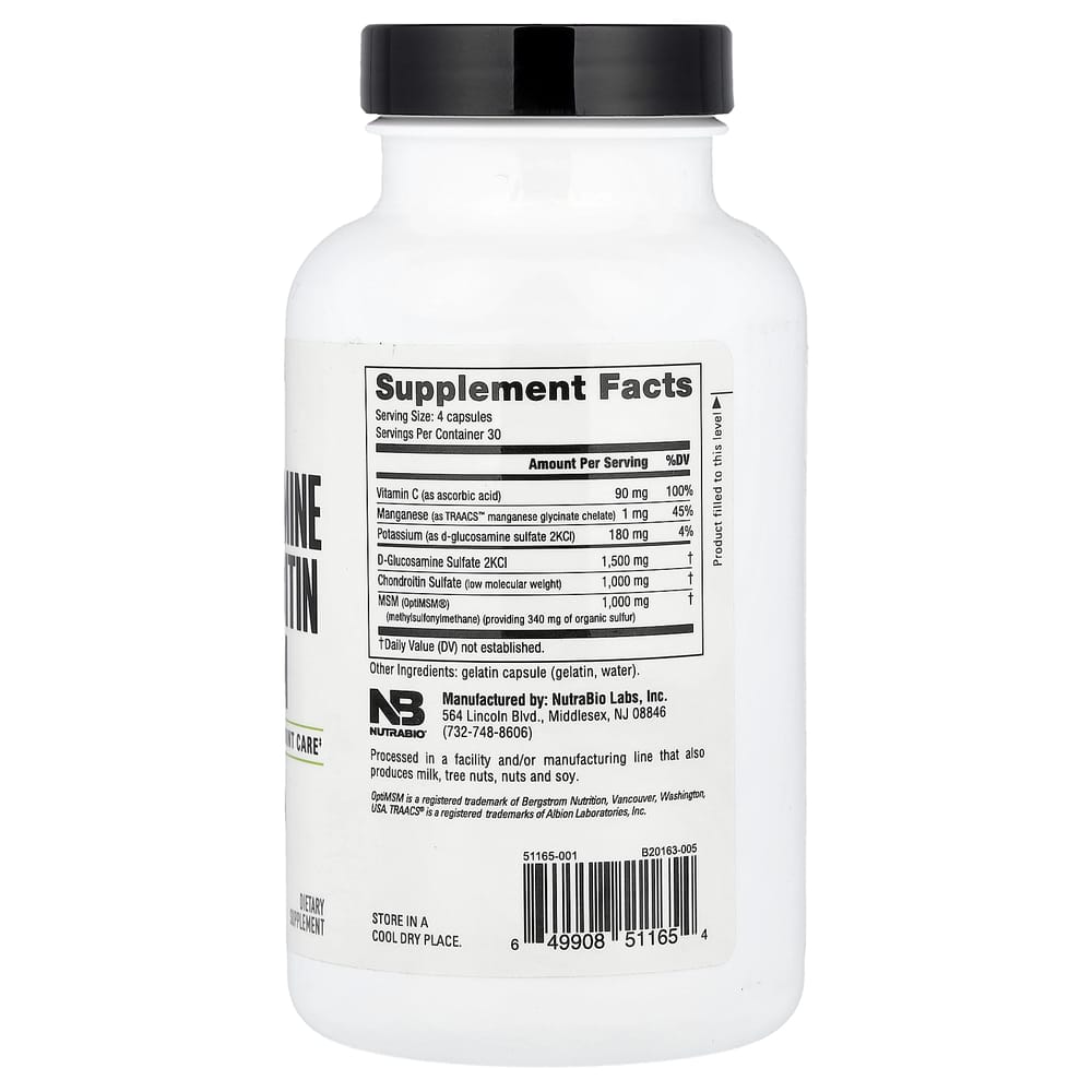 NutraBioLabs Glucosamine Chondroitin & MSM Capsules, 120 Count