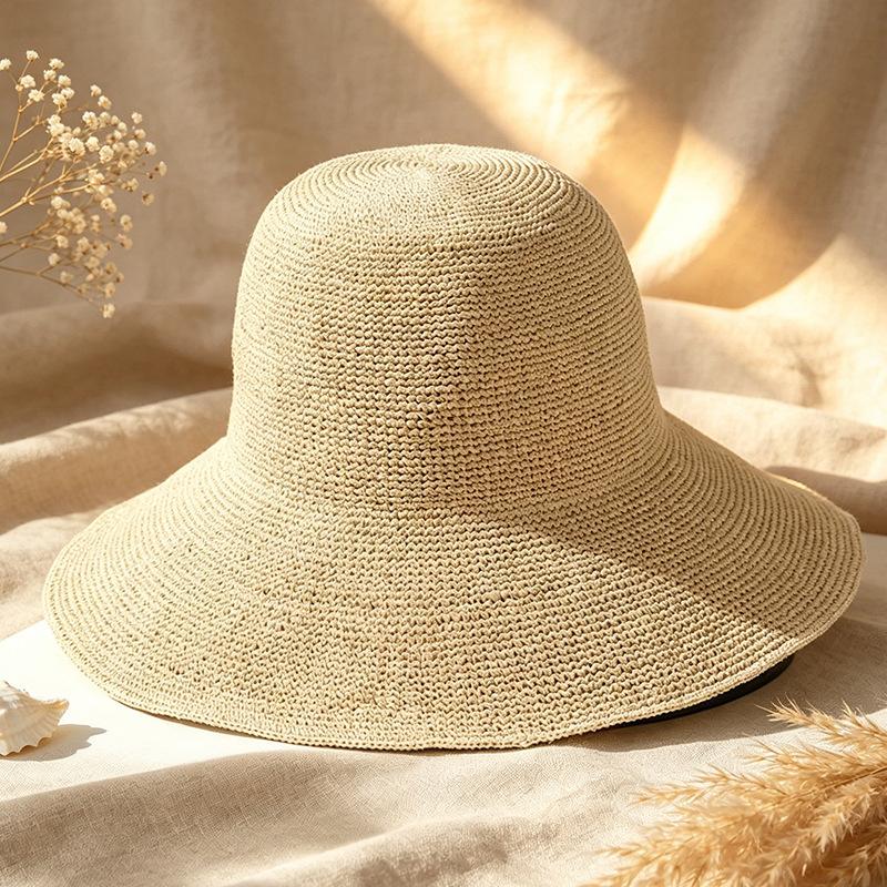Women's Wide-Brimmed Straw Sun Hat Foldable Summer Fisherman's Hat Breathable Slimming for Outdoor Travel and Beach Use
