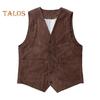 Men Corduroy Vest Coat V-neck Sleeveless Single Breasted Buttons Waistcoat with Pockets Solid Color Vest Jacket