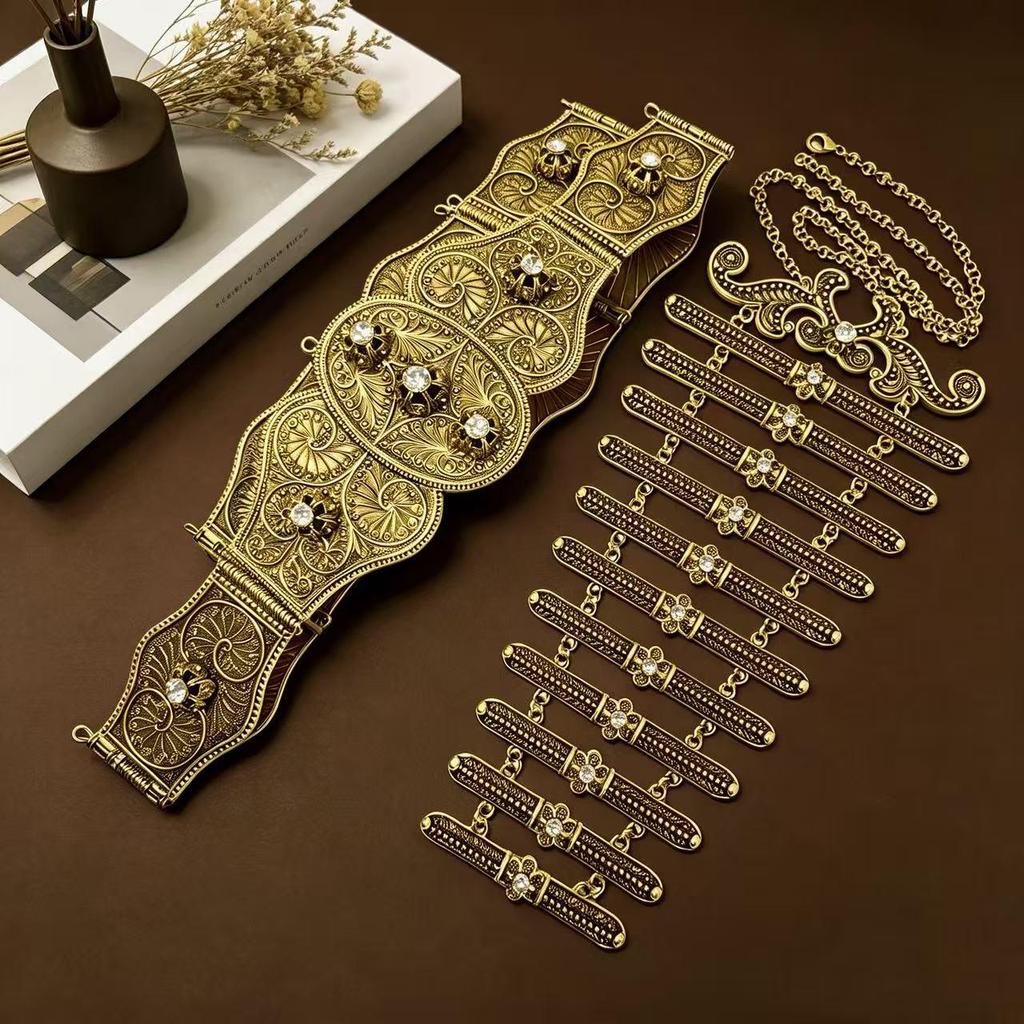 Russian Caucasian Women's Ethnic-Style Adjustable Belt and Breastplate Set