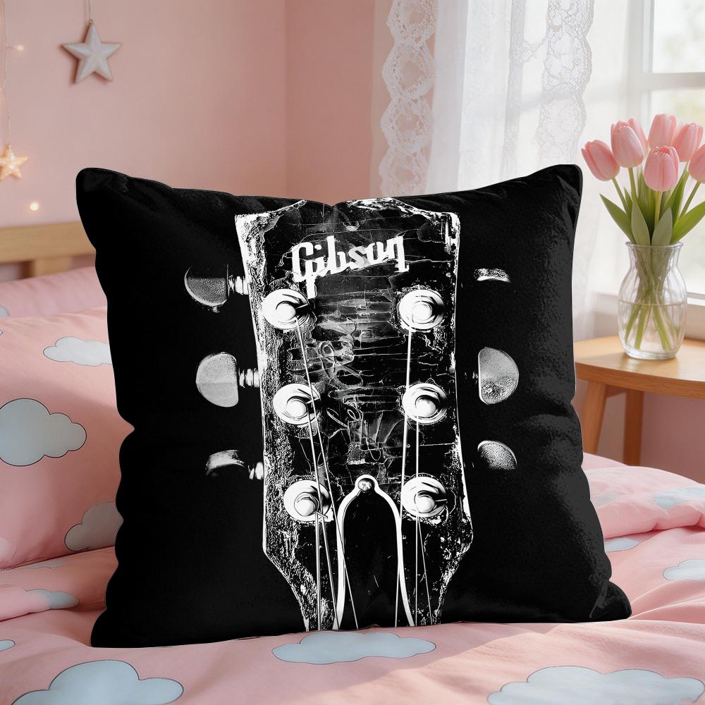 GGibson Musical Guitar Cushion Cover Square Short Plush Pillow Case Living Room Sofa Home Decor Funda X