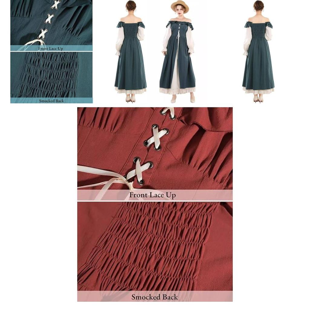 Exquisites irisches Renaissance-Kleid mit langen Ärmeln für Damen in lebendigen Farboptionen, perfekt für jeden Anlass