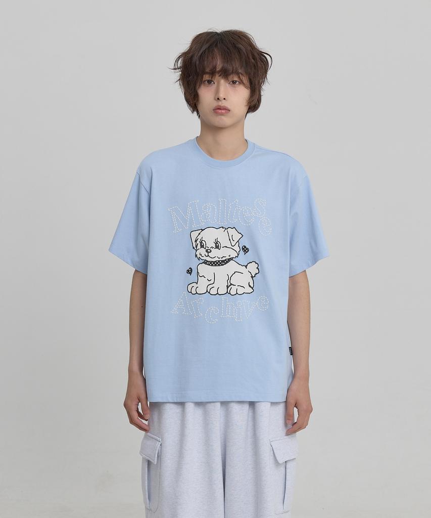 WAIKEI Vintage Cloud Archive Stitch Short Sleeve T-Shirt Sky Blue