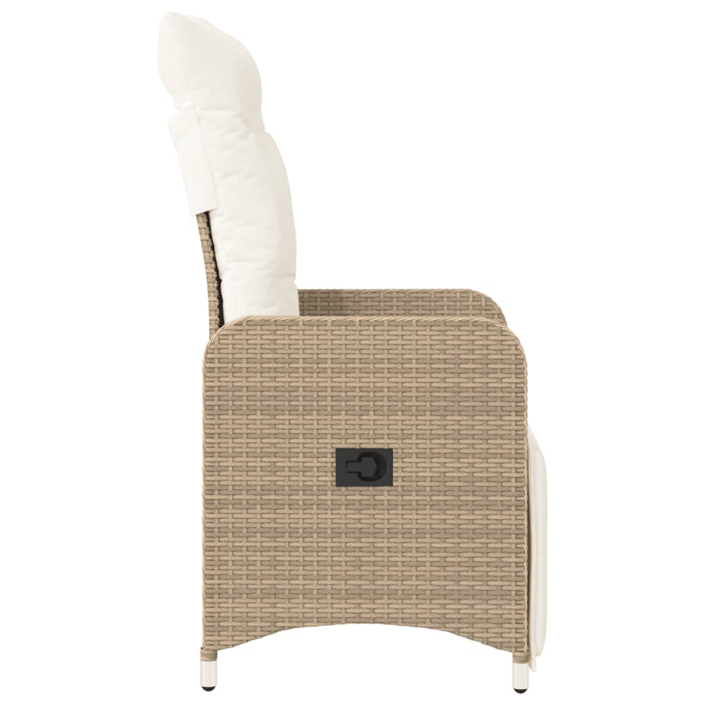 Garden Recliner with Cushions Adjustable Beige Poly Rattan