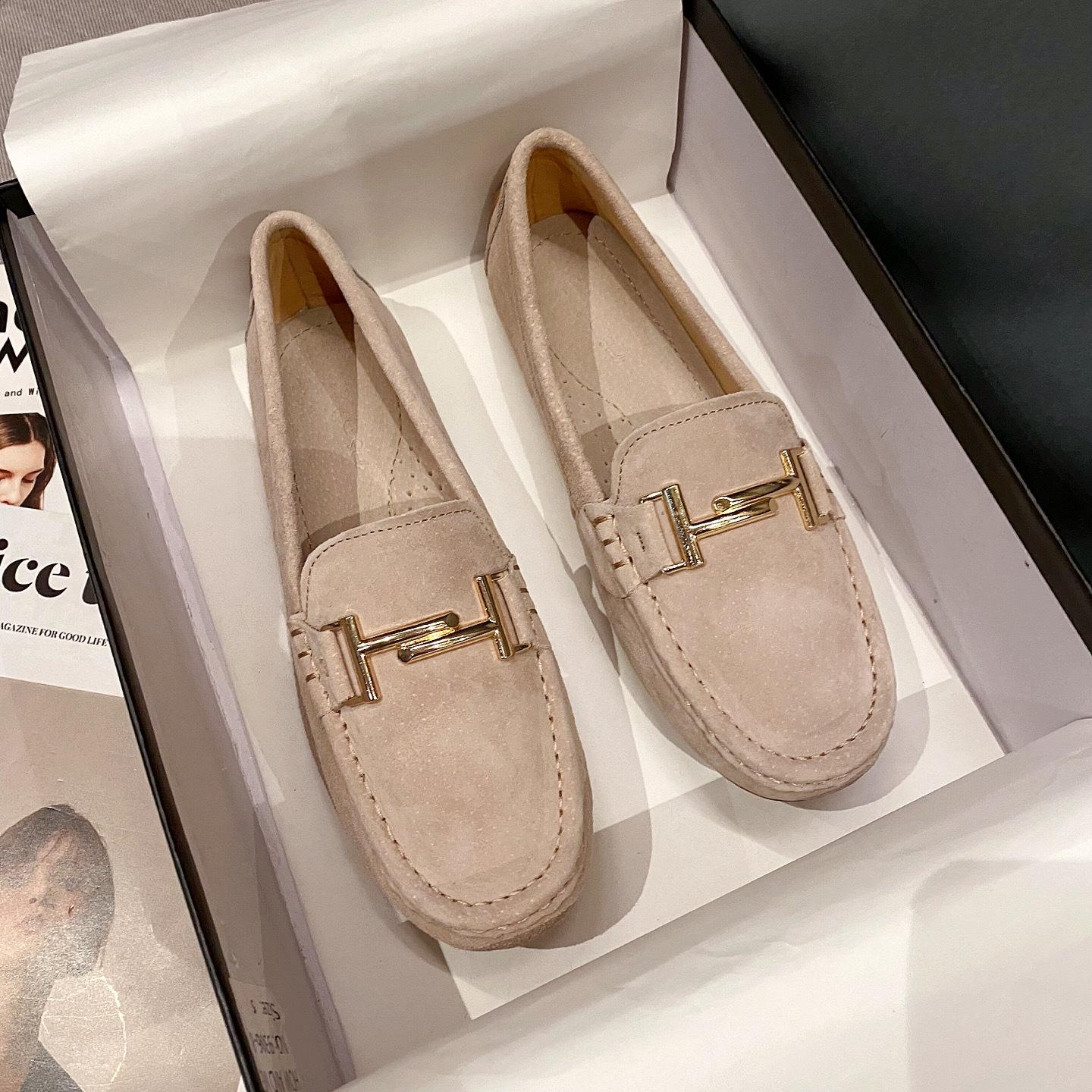 

Designer Metal Buckle Genuine Leather Shoes Woman Work Flats Breathable Cowhide Mocasines Mujer Luxury Oxford Shoes For Women 35