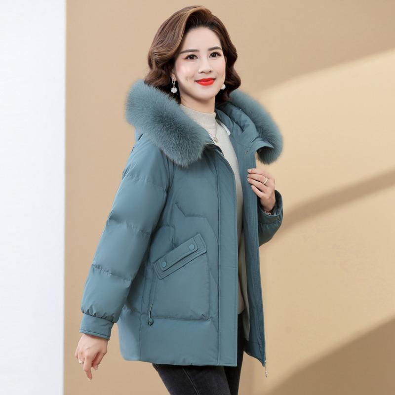 Mom Winter Cotton Clothes Women's Medium and Long Middle-aged and Elderly Winter Thickened Warm Cotton-padded Clothes Jacket New