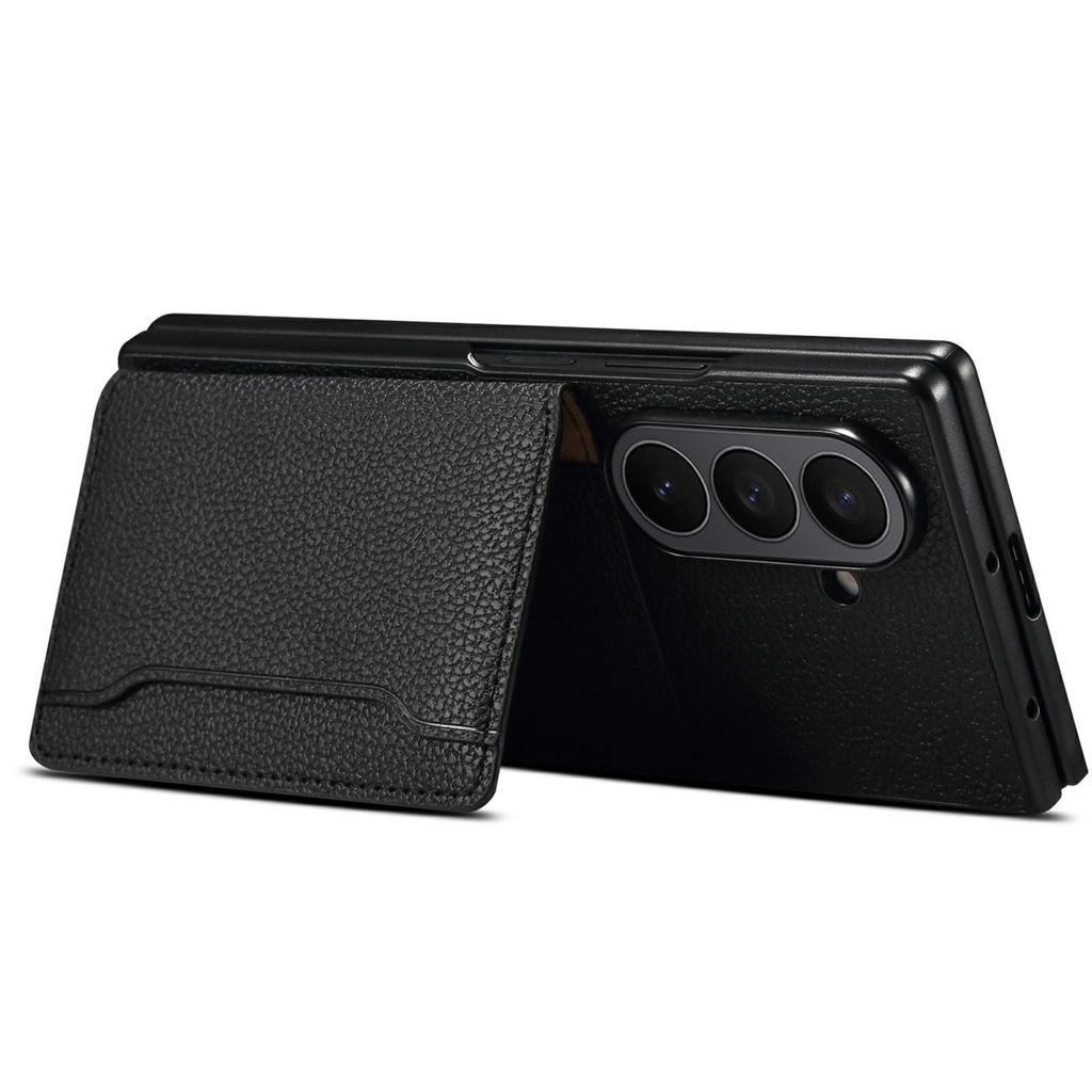 For Samsung Galaxy Z Fold7 5G Case with Card Slots Kickstand Calf Texture Leather Phone Back Cover